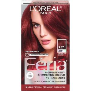 image:imageLOreal Paris Feria MultiFaceted Shimmering Permanent Hair Color High Intensity Hair Dye for 3X Highlights 10 Jet Black 1 Kit Pack of 2R57 Cherry Crush Intense Medium Auburn