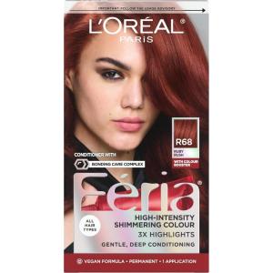 image:imageLOreal Paris Feria MultiFaceted Shimmering Permanent Hair Color High Intensity Hair Dye for 3X Highlights 10 Jet Black 1 Kit Pack of 2R68 Ruby Rush Rich Auburn True Red