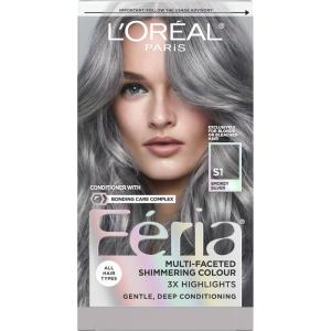 image:imageLOreal Paris Feria MultiFaceted Shimmering Permanent Hair Color High Intensity Hair Dye for 3X Highlights 10 Jet Black 1 Kit Pack of 2S1 Smokey Silver