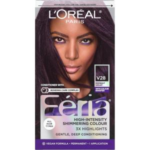 image:imageLOreal Paris Feria MultiFaceted Shimmering Permanent Hair Color High Intensity Hair Dye for 3X Highlights 10 Jet Black 1 Kit Pack of 2V28 Midnight Violet Deepest Violet