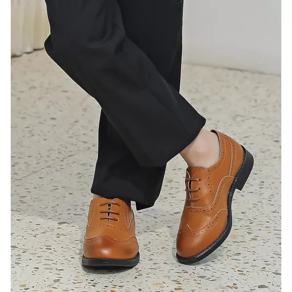 DADAWEN Boy's Classic Leather Lace Up Wingtip Comfort Oxford Shoes School Uniform Wedding Church Dress Shoes 