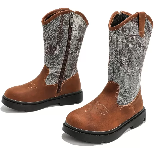 DADAWEN Boys Girls Cowgirl Cowboy Western Boots Kids Waterproof Mid Calf Riding Shoes With Side Zipper for Toddler/Little Kid/Big Kid
