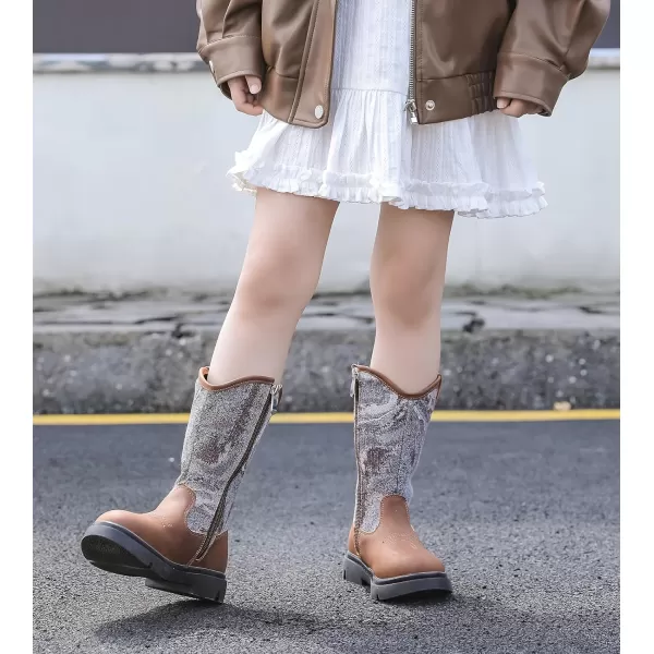 DADAWEN Boys Girls Cowgirl Cowboy Western Boots Kids Waterproof Mid Calf Riding Shoes With Side Zipper for Toddler/Little Kid/Big Kid