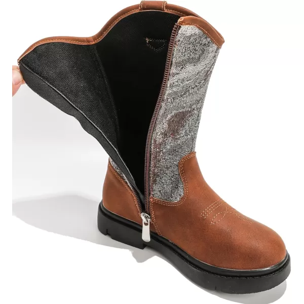 DADAWEN Boys Girls Cowgirl Cowboy Western Boots Kids Waterproof Mid Calf Riding Shoes With Side Zipper for Toddler/Little Kid/Big Kid