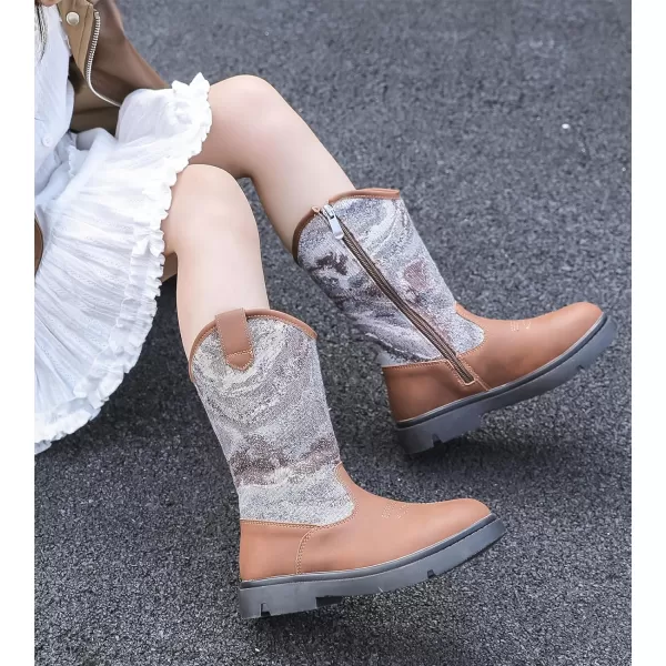 DADAWEN Boys Girls Cowgirl Cowboy Western Boots Kids Waterproof Mid Calf Riding Shoes With Side Zipper for Toddler/Little Kid/Big Kid