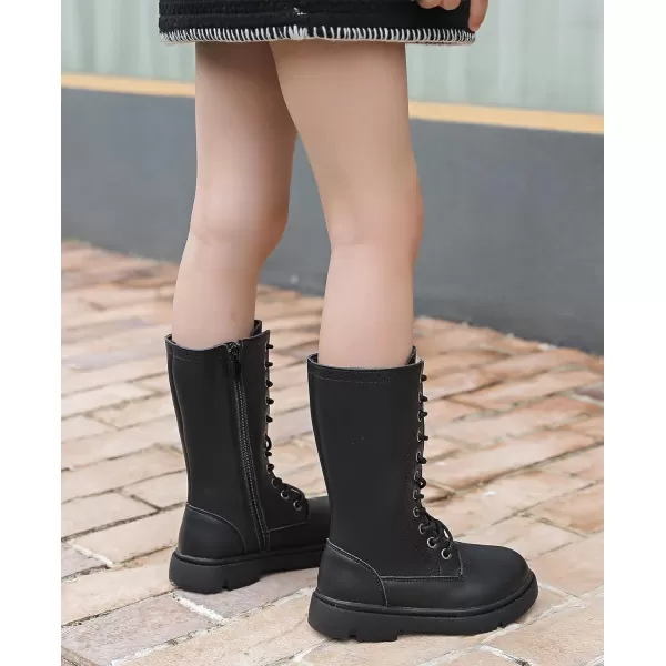 DADAWEN Boys Girls Leather Lace-Up Waterproof Side Zipper Mid Calf Combat Riding Winter Boots 