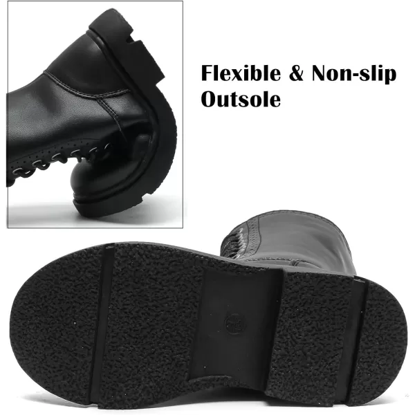 DADAWEN Boys Girls Leather Lace-Up Waterproof Side Zipper Mid Calf Combat Riding Winter Boots 