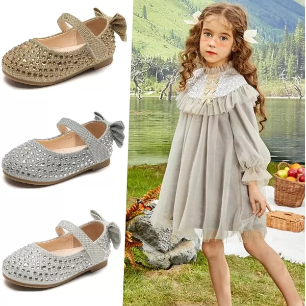 DADAWEN Girls Dress Shoes Princess Glitter Rhinestone Mary Jane Ballerina Flats Party School Shoes Wedding Flower Girl 