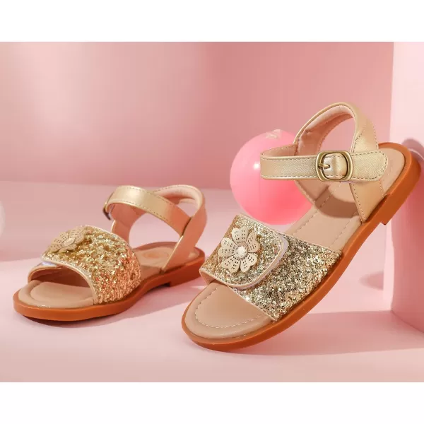 DADAWEN Girls Glitter Sandals Open Toe Cute Flower Soft Princess Flats Dress Sandals Summer Shoes for Toddler Little Kid Big Kid