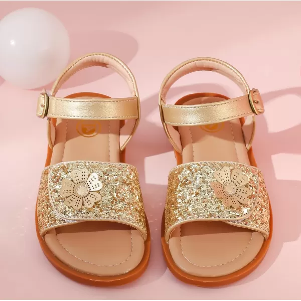 DADAWEN Girls Glitter Sandals Open Toe Cute Flower Soft Princess Flats Dress Sandals Summer Shoes for Toddler Little Kid Big Kid