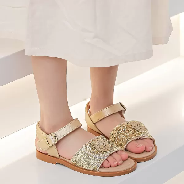 DADAWEN Girls Glitter Sandals Open Toe Cute Flower Soft Princess Flats Dress Sandals Summer Shoes for Toddler Little Kid Big Kid