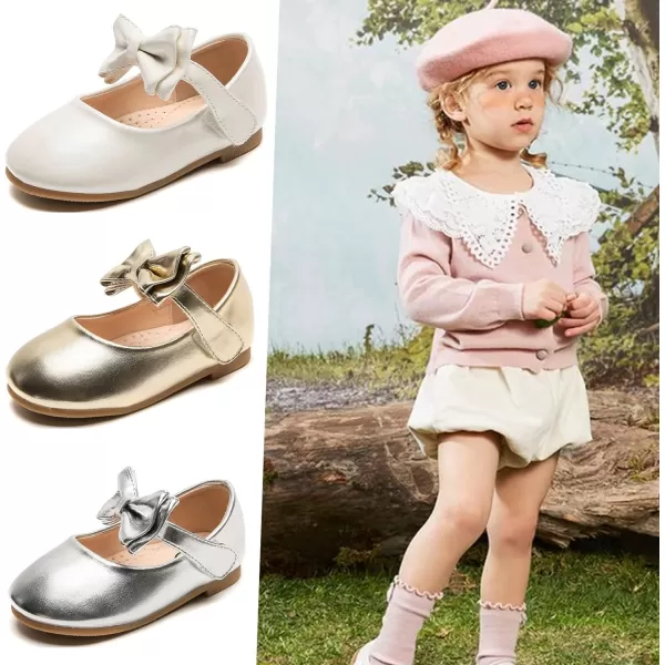 DADAWEN Girls Mary Jane Dress Shoes Front Bow Ballerina Flats Princess Wedding Party School Shoes 