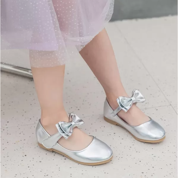 DADAWEN Girls Mary Jane Dress Shoes Front Bow Ballerina Flats Princess Wedding Party School Shoes 