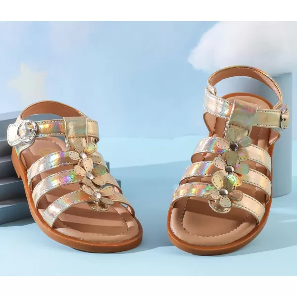 DADAWEN Girls Sandals Open Toe Cute Flower Soft Princess Flats Dress Sandals Strappy Summer Shoes Toddler/Little Kid/Big Kid