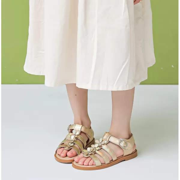DADAWEN Girls Sandals Open Toe Cute Flower Soft Princess Flats Dress Sandals Strappy Summer Shoes Toddler/Little Kid/Big Kid
