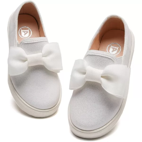 DADAWEN Girls Slip On Glitter Sneakers Cute Bow Lazy Tennis Shoes Loafers for Little Girls