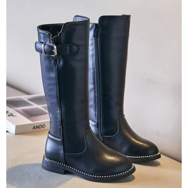 DADAWEN Girls Waterproof Leather Zipper Fur Lined Knee High Winter Riding Boots 