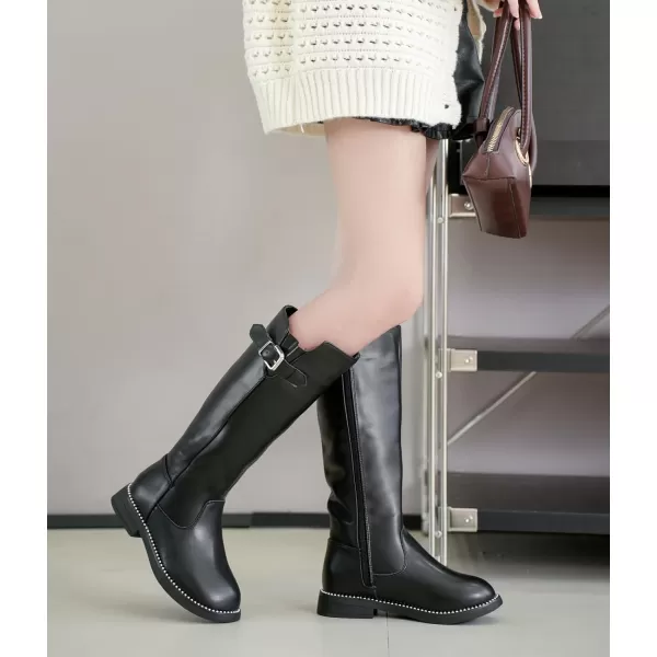 DADAWEN Girls Waterproof Leather Zipper Fur Lined Knee High Winter Riding Boots 