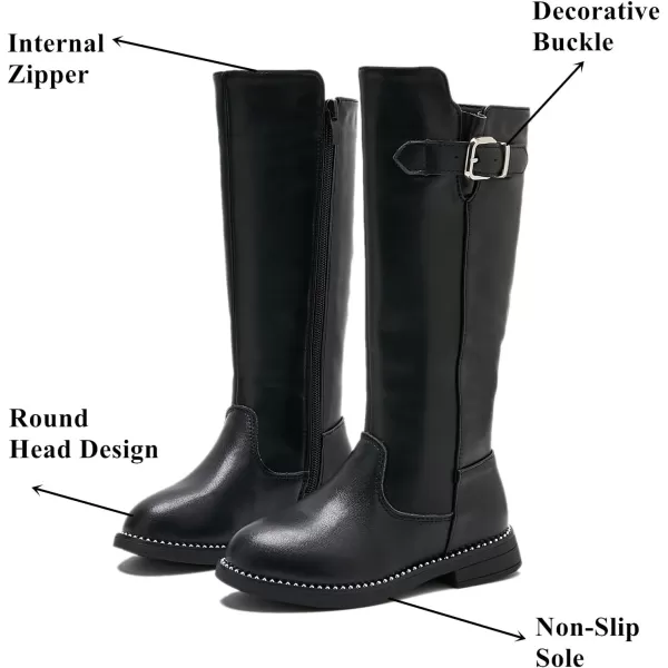 DADAWEN Girls Waterproof Leather Zipper Fur Lined Knee High Winter Riding Boots 