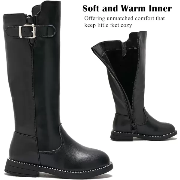DADAWEN Girls Waterproof Leather Zipper Fur Lined Knee High Winter Riding Boots 