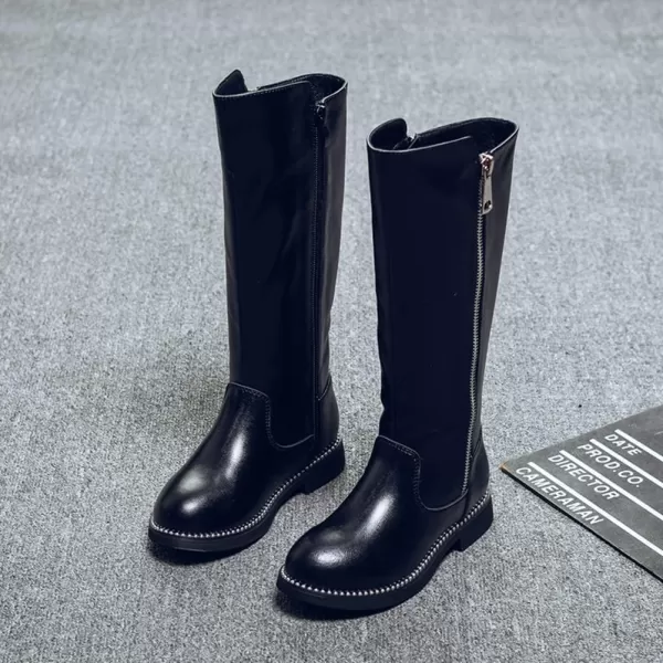 DADAWEN Girls Waterproof Leather Zipper Fur Lined Knee High Winter Riding Boots 