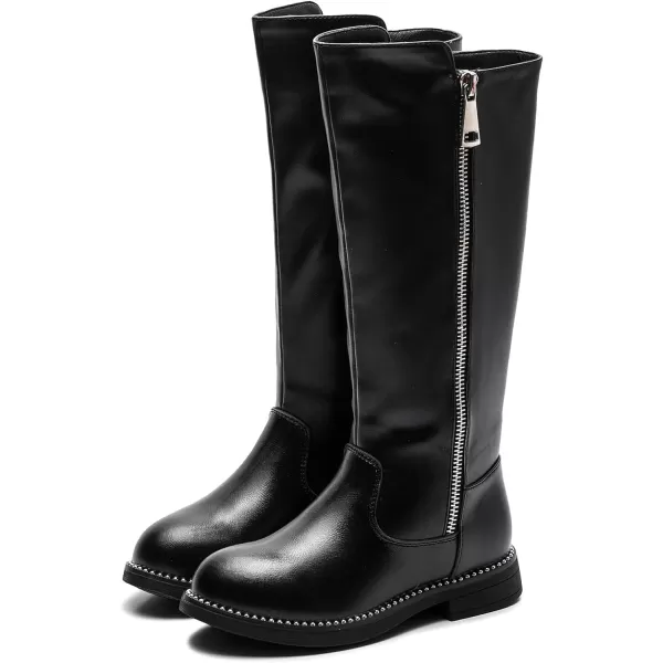 DADAWEN Girls Waterproof Leather Zipper Fur Lined Knee High Winter Riding Boots 