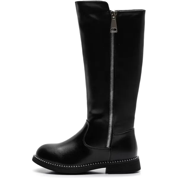 DADAWEN Girls Waterproof Leather Zipper Fur Lined Knee High Winter Riding Boots 