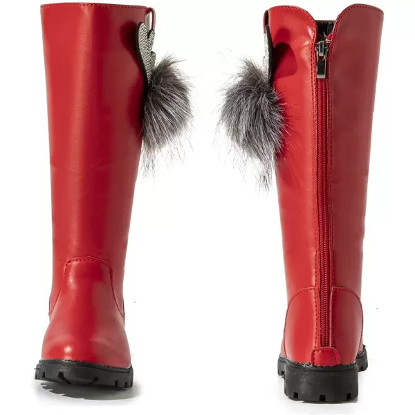 DADAWEN Girl's Waterproof Pom Pom Back Zipper Knee High Winter Riding Boots 