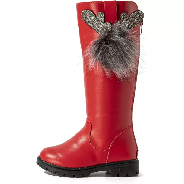 DADAWEN Girl's Waterproof Pom Pom Back Zipper Knee High Winter Riding Boots 