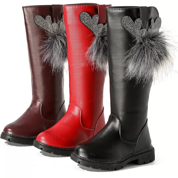 DADAWEN Girl's Waterproof Pom Pom Back Zipper Knee High Winter Riding Boots 
