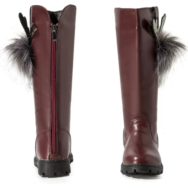 DADAWEN Girl's Waterproof Pom Pom Back Zipper Knee High Winter Riding Boots 