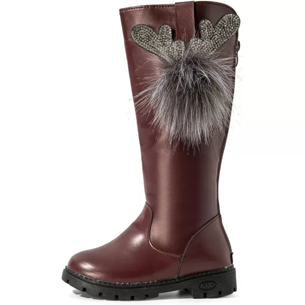 DADAWEN Girl's Waterproof Pom Pom Back Zipper Knee High Winter Riding Boots 