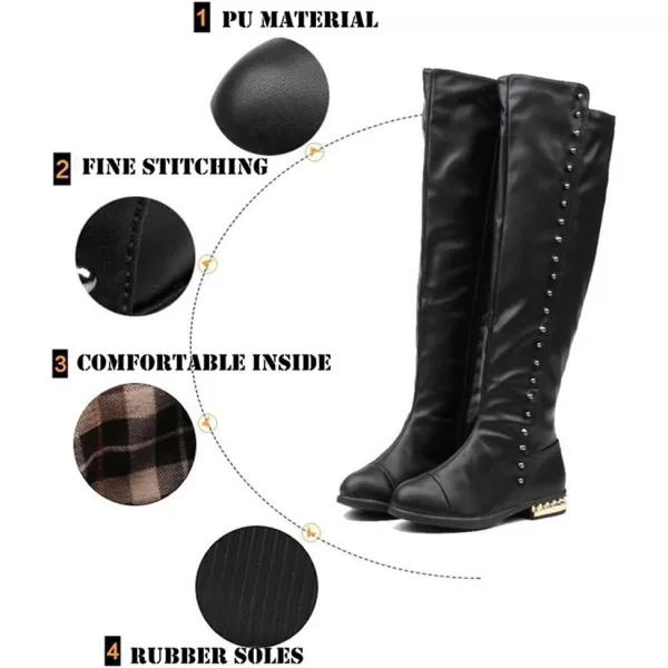 DADAWEN Girl's Waterproof Side Zipper Knee High Riding Boots 