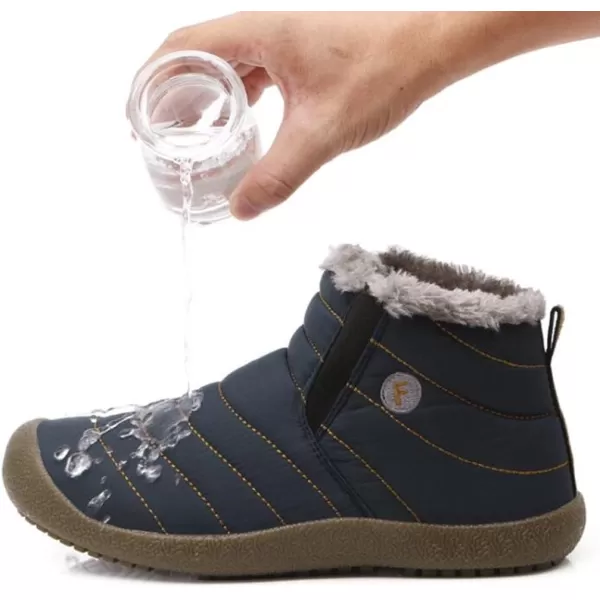 DADAWEN Men Women Slip On Waterproof Outdoor Anti-Slip Fur Lined Ankle Snow Boots