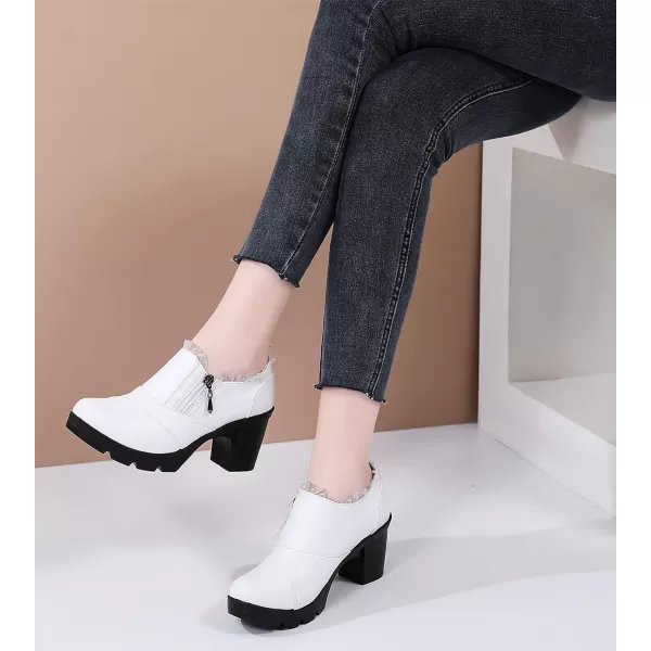 DADAWEN Women's Casual Zipper Lace Platform Mid-Heel Square Toe Oxfords Dress Shoes