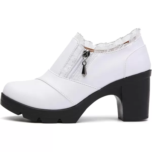DADAWEN Women's Casual Zipper Lace Platform Mid-Heel Square Toe Oxfords Dress Shoes