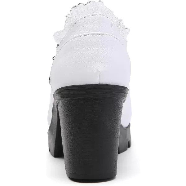 DADAWEN Women's Casual Zipper Lace Platform Mid-Heel Square Toe Oxfords Dress Shoes