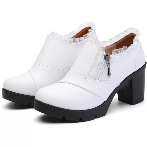 DADAWEN Women's Casual Zipper Lace Platform Mid-Heel Square Toe Oxfords Dress Shoes