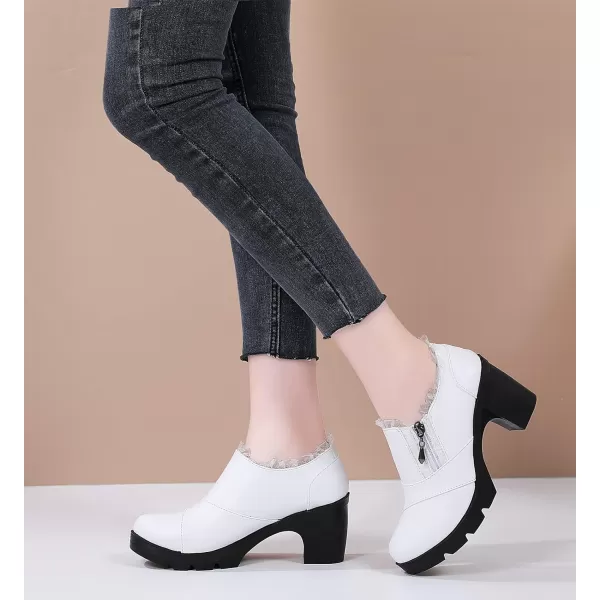 DADAWEN Women's Casual Zipper Lace Platform Mid-Heel Square Toe Oxfords Dress Shoes