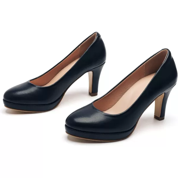 DADAWEN Women's Classic Leather Platform Mid-Heel Round Toe Mary Jane Bridal Wedding Party Dress Pump Shoes