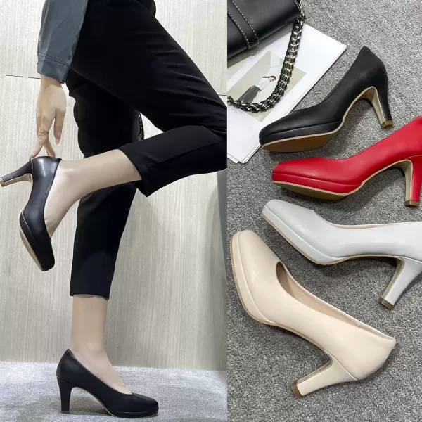 DADAWEN Women's Classic Leather Platform Mid-Heel Round Toe Mary Jane Bridal Wedding Party Dress Pump Shoes