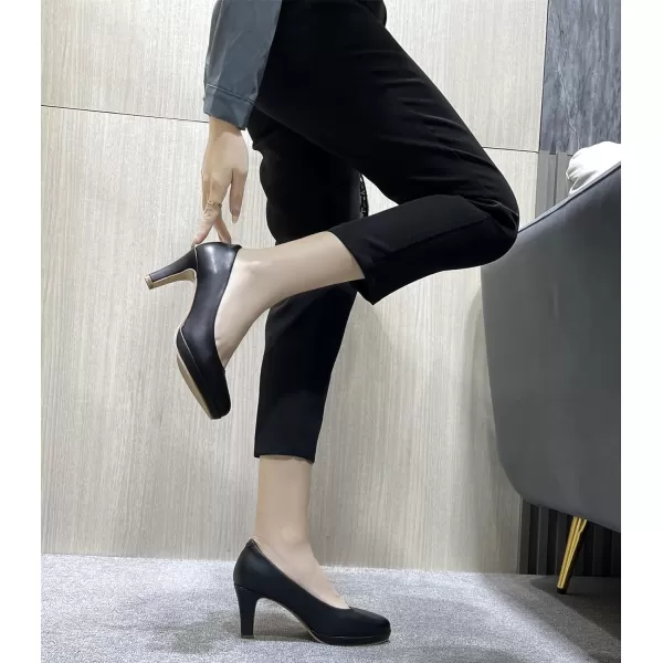DADAWEN Women's Classic Leather Platform Mid-Heel Round Toe Mary Jane Bridal Wedding Party Dress Pump Shoes