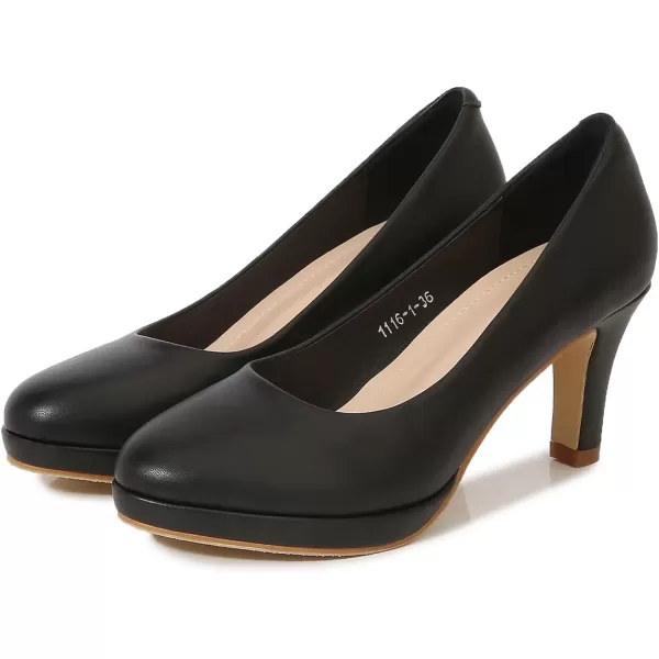DADAWEN Women's Classic Leather Platform Mid-Heel Round Toe Mary Jane Bridal Wedding Party Dress Pump Shoes