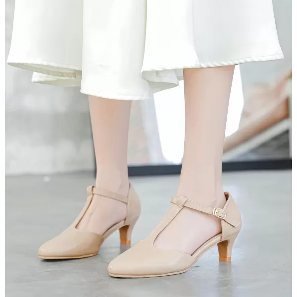 DADAWEN Women's Closed Toe T-Strap Buckle Low Heel Party Bridal Wedding Dress Pump Shoes