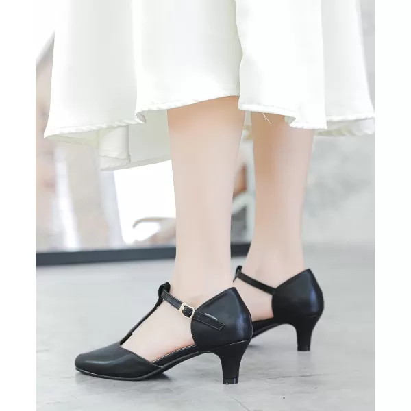 DADAWEN Women's Closed Toe T-Strap Buckle Low Heel Party Bridal Wedding Dress Pump Shoes