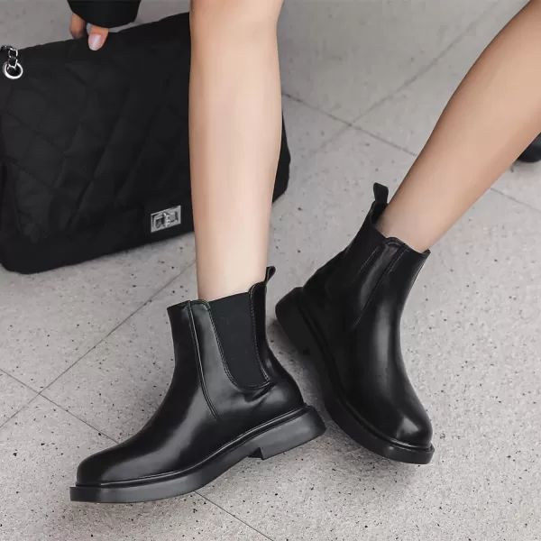 DADAWEN Womens Combat Chelsea Boots with Elastic Fashion Slip On Round Toe Comfort Ankle Bootie for Women