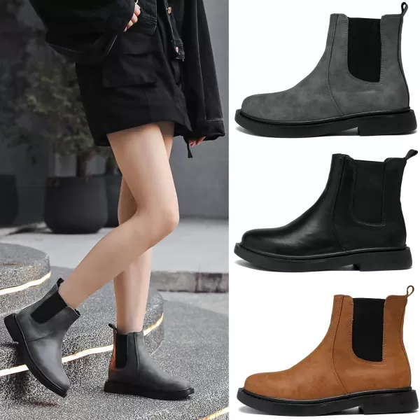 DADAWEN Womens Combat Chelsea Boots with Elastic Fashion Slip On Round Toe Comfort Ankle Bootie for Women