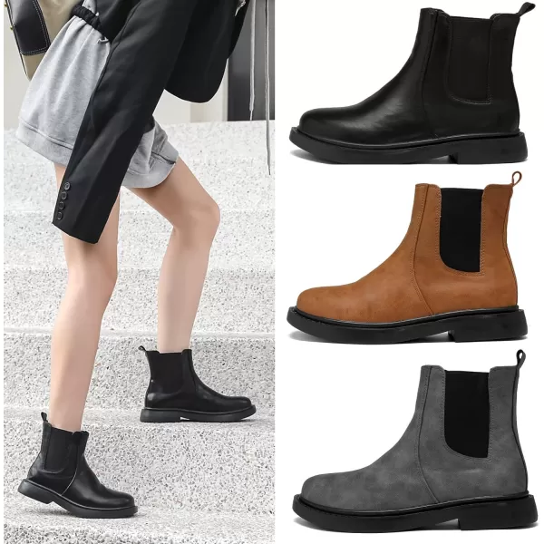 DADAWEN Womens Combat Chelsea Boots with Elastic Fashion Slip On Round Toe Comfort Ankle Bootie for Women