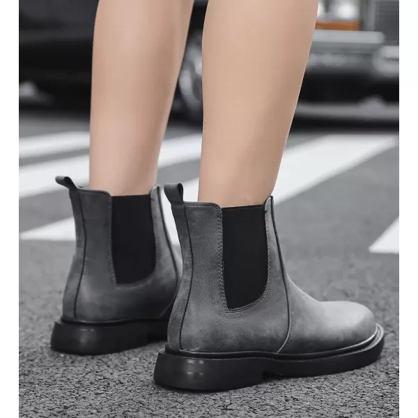 DADAWEN Womens Combat Chelsea Boots with Elastic Fashion Slip On Round Toe Comfort Ankle Bootie for Women