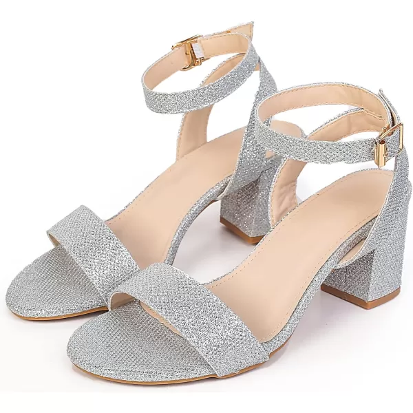 DADAWEN Women's Glitter Open Toe Ankle Strap Low Block Chunky Heels Sandals Party Wedding Bridal Dress Pumps Shoes